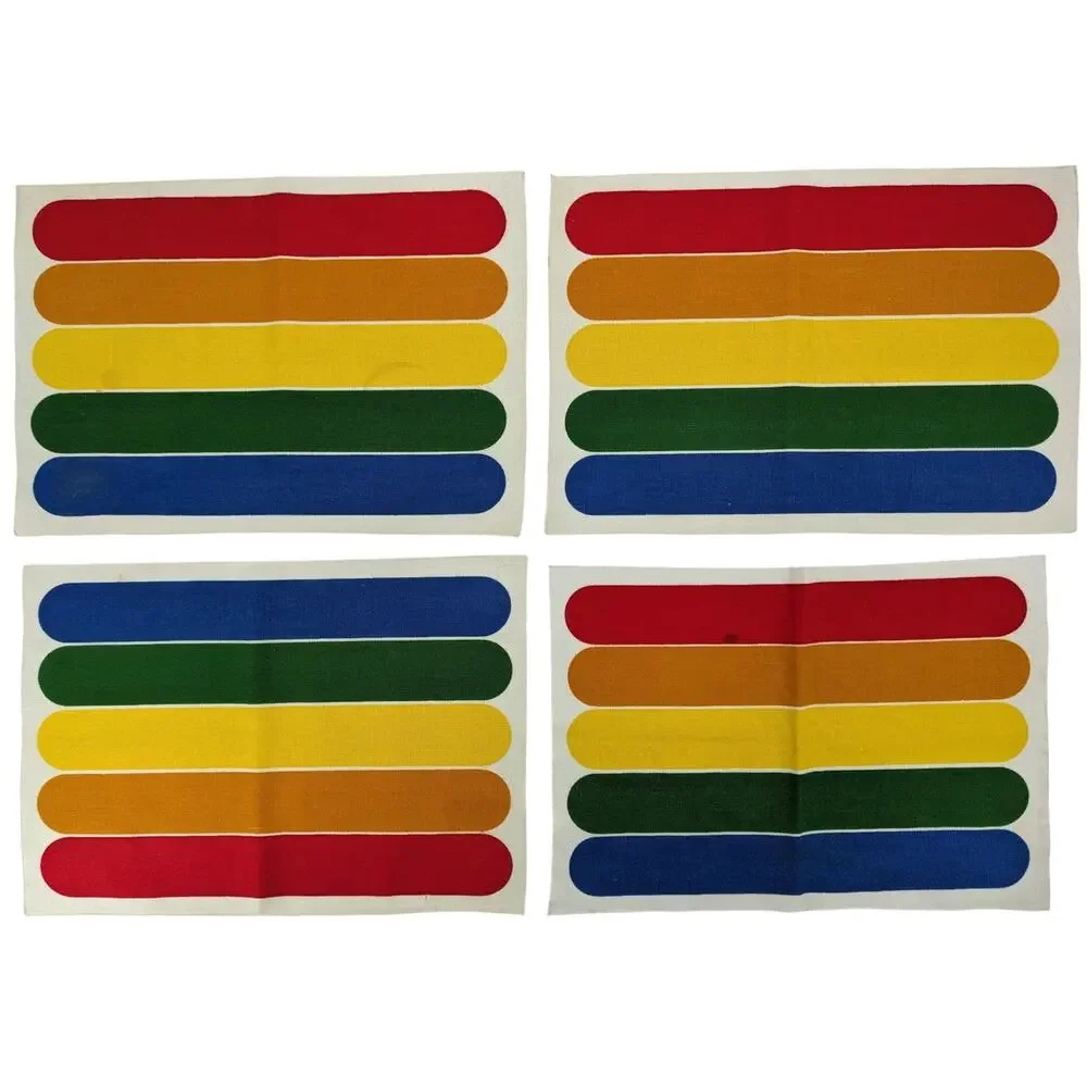 Vintage 1980's 8-Piece Set RAINBOW PRIDE PLACEMATS & NAPKINS Linen/Cotton Blend